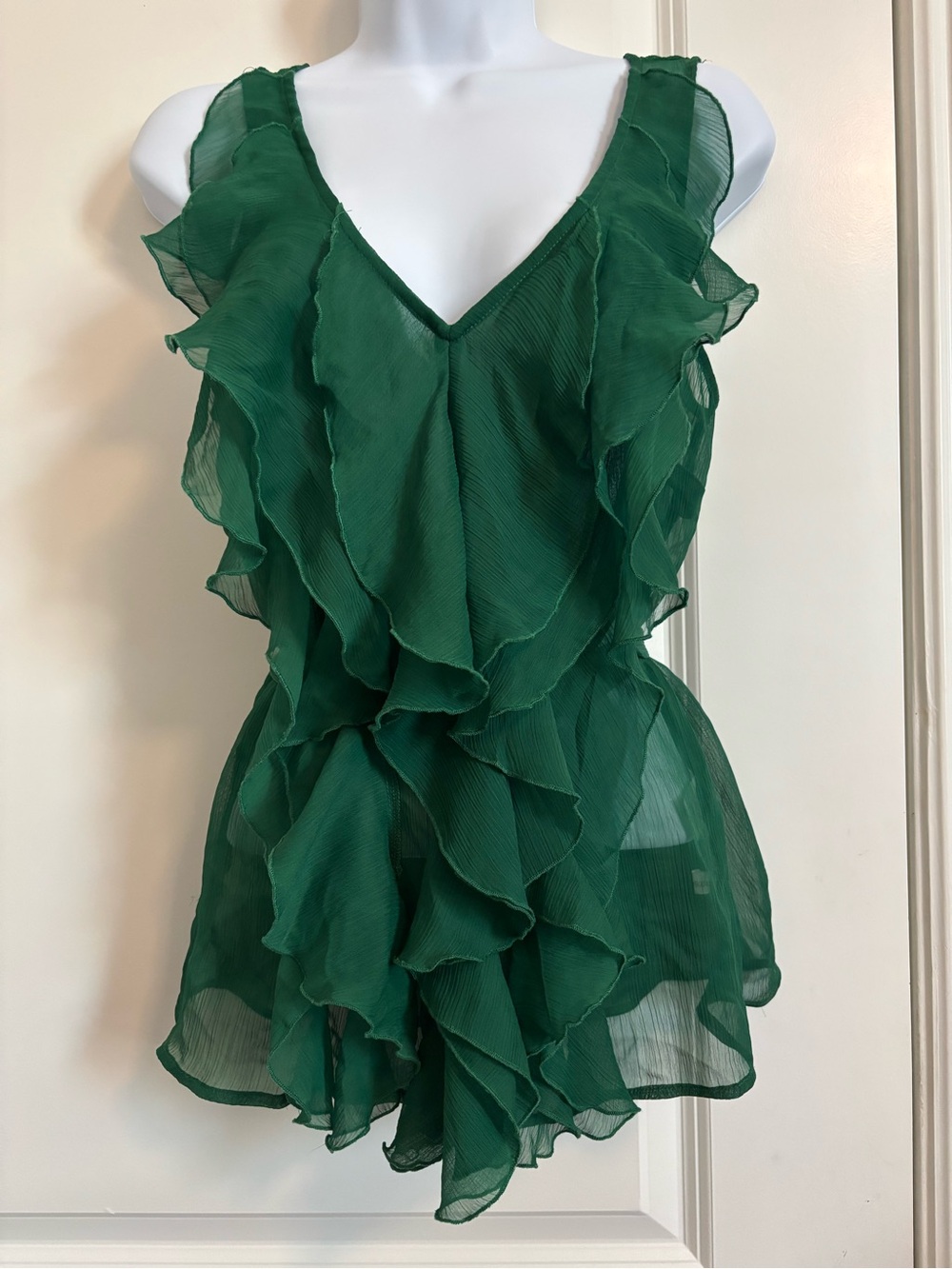 New York & Company Emerald Green Ruffled Chiffon Camisole